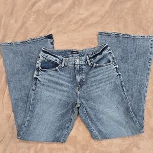 Express Large Regular Classic Blue Denim Jeans 70s Flare Mid Rise Flexx  Stretch